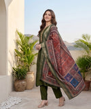 Varanga Women Olive Green Round Neck Kurta With Tonal Bottom & Printed Dupatta
