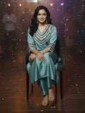 Zari Embroidered Lace Neck Flared Kaftan with Trouser