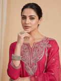 Fuchsia Straight-Fit Kurta Set With Solid Ankle-Length Trousers And An Embroidered Dupatta