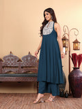 Varanga Women Nude Yoke Embroidered Sleeveless Flared Kurta With Trousers.