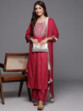 Varanga Women Round Neck Embroidered Yoke With Gathered Detail Kurta Paired With Bottom & Dupatta