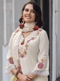 Varanga Women Floral Heavy Thread Embroidered Schffili Hem Kurta With Trouser & Dupatta