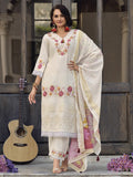 Varanga Women Floral Heavy Thread Embroidered Schffili Hem Kurta With Trouser & Dupatta