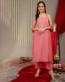 Varanga Women Mauve Straight Kurta With Tonal Ottom & Dupatta