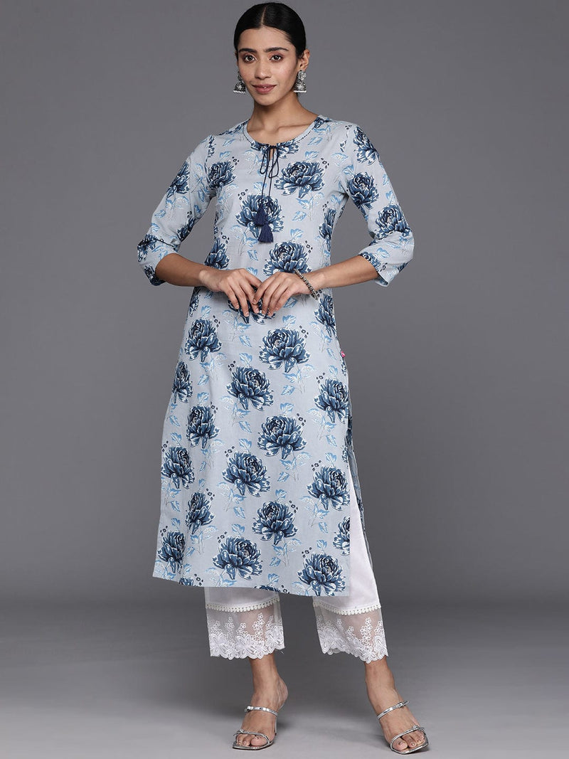 Varanga Women Blue Floral Printed Straight Kurta