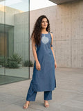 Utility-Chic Belted Denim Kurta Set