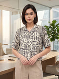 Beige Coloured Short Sleeves Shirt Collar Top