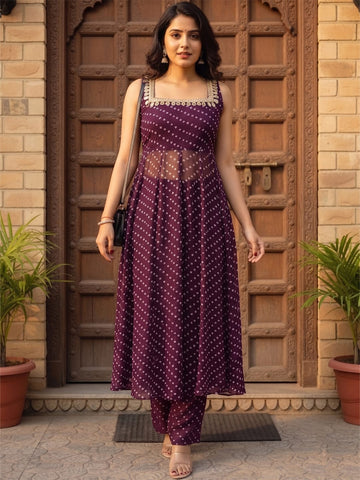 The Royal Plum Bandhani Women'S Kurta Set