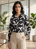 Black Coloured Slim Collar Long Sleeves Graphic Shirt