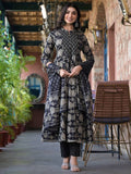 Varanga Women Black Mandarin Collar Embellished Yoke Three-Quarter Sleeves Paired With Printed Bottom And Dupatta