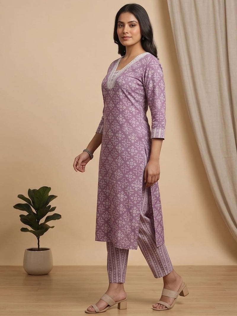 Varanga Women Floral Printed V Neck Kurta with Trouser & Dupatta