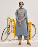 Varanga Women Grey Embroidered Kurta Set With Dupatta