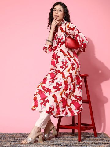 Varanga Women Pink And Maroon Abstract Printed Cotton Kurta