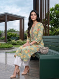 Varanga Women Sea Green Floral Printed Mirror And Thread Embroidered Straight Kurta With Thtree Quarter Sleeves