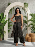Midnight Bandhani High-Slit Kurta & Palazzo Set with front high slit cut