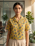 Mustard Coloured Short Sleeves Shirt Collar Top