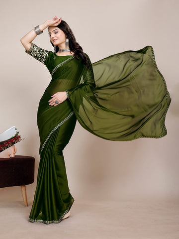 Varanga Floral Embroidered Silk Blend Heavy Work Saree