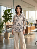 Cream Coloured Slim Collar Long Sleeves Floral Shirt