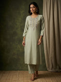 Varanga Women-Thread & Sequin Embroidered Yoke Kurta With Trouser & Scallop Dupatta