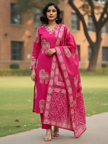 Fuchsia Tassel-Trimmed kurta set