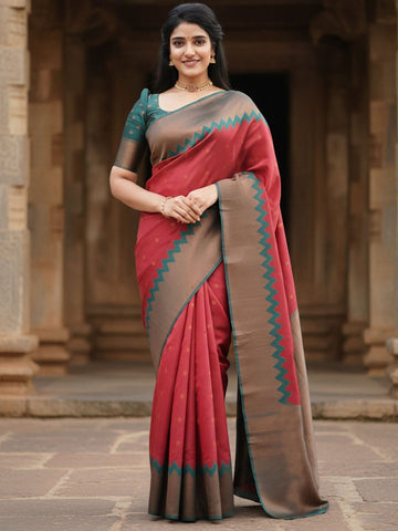 Ethnic Motifs Silk Cotton Handloom Banarasi Saree