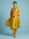 Vichitra Bead-Embellished Round Neck Kurta, Solid Ankle-Length Trousers, And An Elegant Embroidered Dupatta