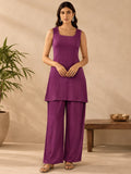 Short Solid Sleeveless Tunic With Wide-Leg Palazzo Kurta Set.