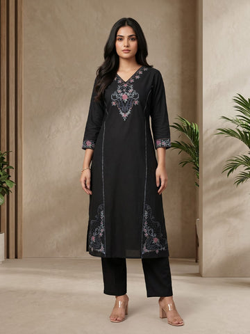 Black Embroidered Kurta Set
