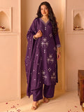 Purple Embroidered Kurta Set With Dupatta