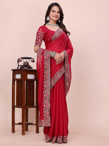 Varanga Floral Embroidered Poly Georgette Heavy Work Saree