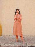 Elegant Embroidered Rust Kurta Designed For Effortless Everyday Sophistication.