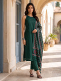 Aadvika Women Green Halter Neck Solid Straight Kurta Paired With Tonal Bottom And Printed Bhagalpuri Dupatta