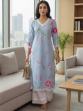 Women Floral Printed Straight Kurta With Lace Detail