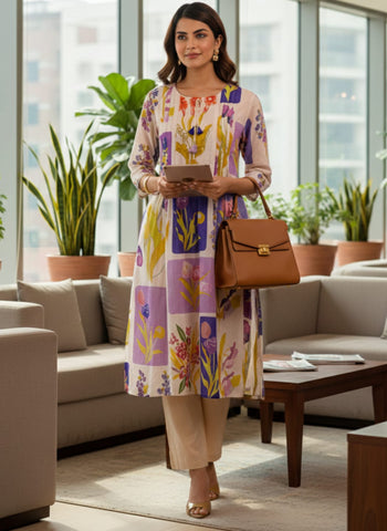 Botanical Patchwork Fusion A-Line Kurta