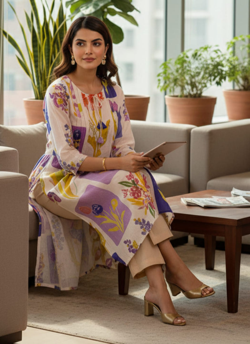 Botanical Patchwork Fusion A-Line Kurta