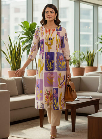 Botanical Patchwork Fusion A-Line Kurta