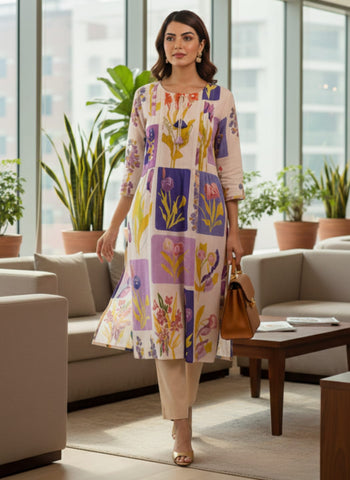 Botanical Patchwork Fusion A-Line Kurta