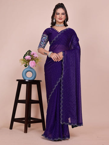 Varanga Embellished Sequinned Silk Blend Heavy Work Saree
