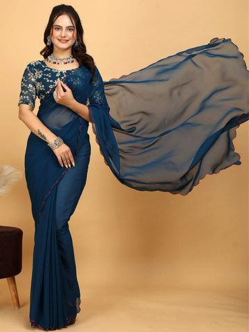 Varanga Embellished Embroidered Poly Chiffon Heavy Work Saree