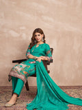 Floral-Printed Blue Straight-Fit Kurta , Three-Quarter Sleeves, Paired With Solid Ankle-Length Trousers And A Lace-Detailed Dupatta