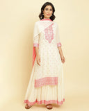 Varanga Women cream & pink embroidered kurta attached with skirt