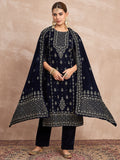 Velvet  Kurta Set , Paired With Trousers, And A Printed Velvet Dupatta