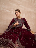 Velvet  Kurta Set , Paired With Trousers, And A Printed Velvet Dupatta