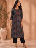 A-Line Geometric Prints Embroidered Neckline Kurta