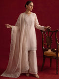 Embroidered Chanderi Kurta Set With Palazzo And Matching Dupatta