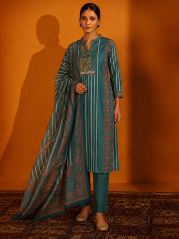 Chanderi Printed Kurta With Trouser And Dupatta