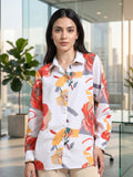 White Coloured Slim Collar Long Sleeves Floral Shirt
