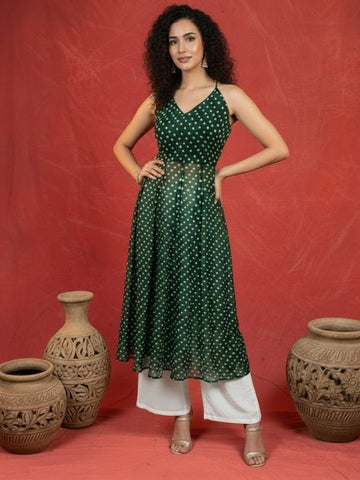 Trendy Bandhni Kurta With Back less Dori Detailing