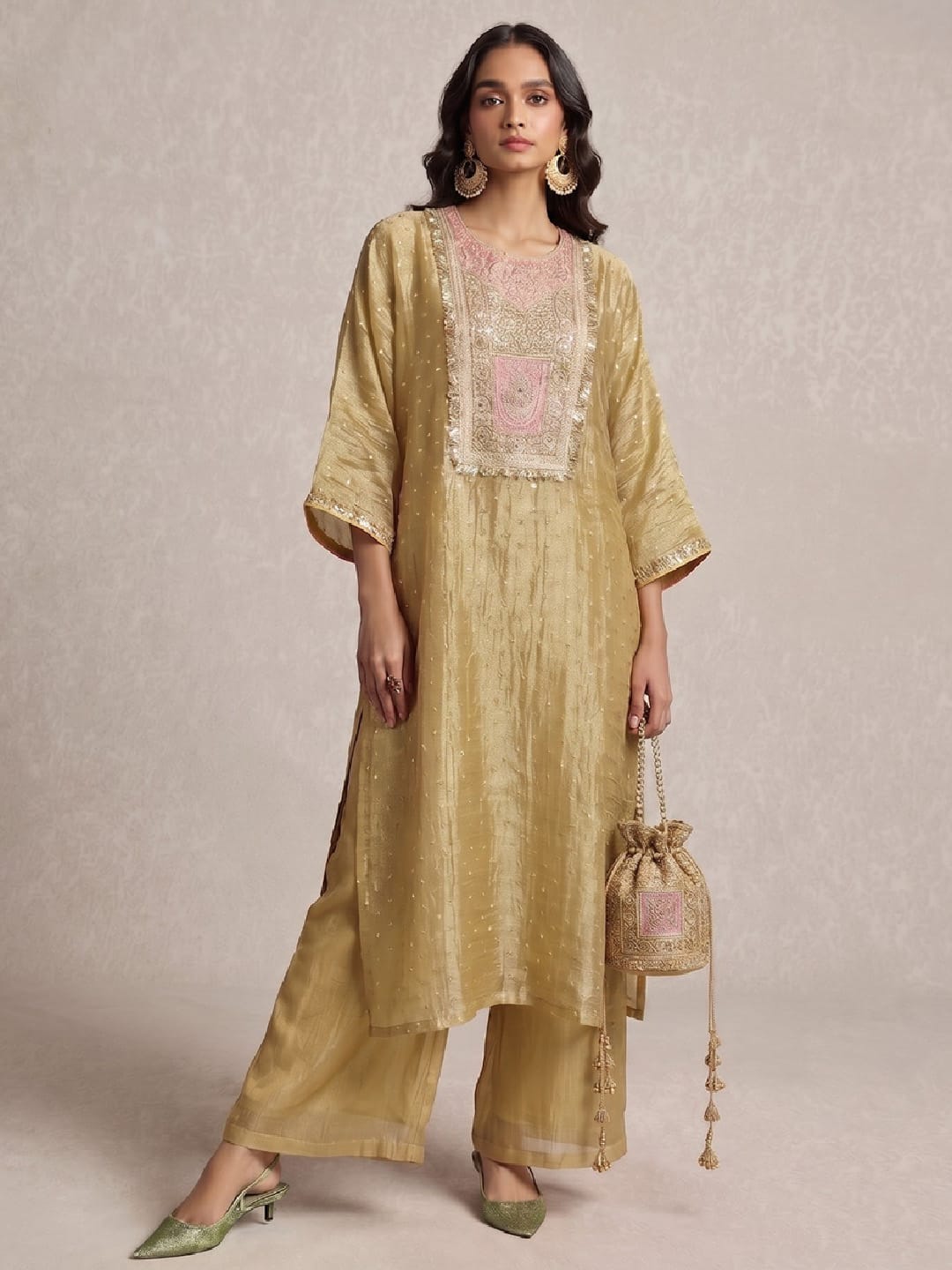 Gilded Champagne Kaftan Set