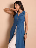 Sleeveless Blue Linen Kurta